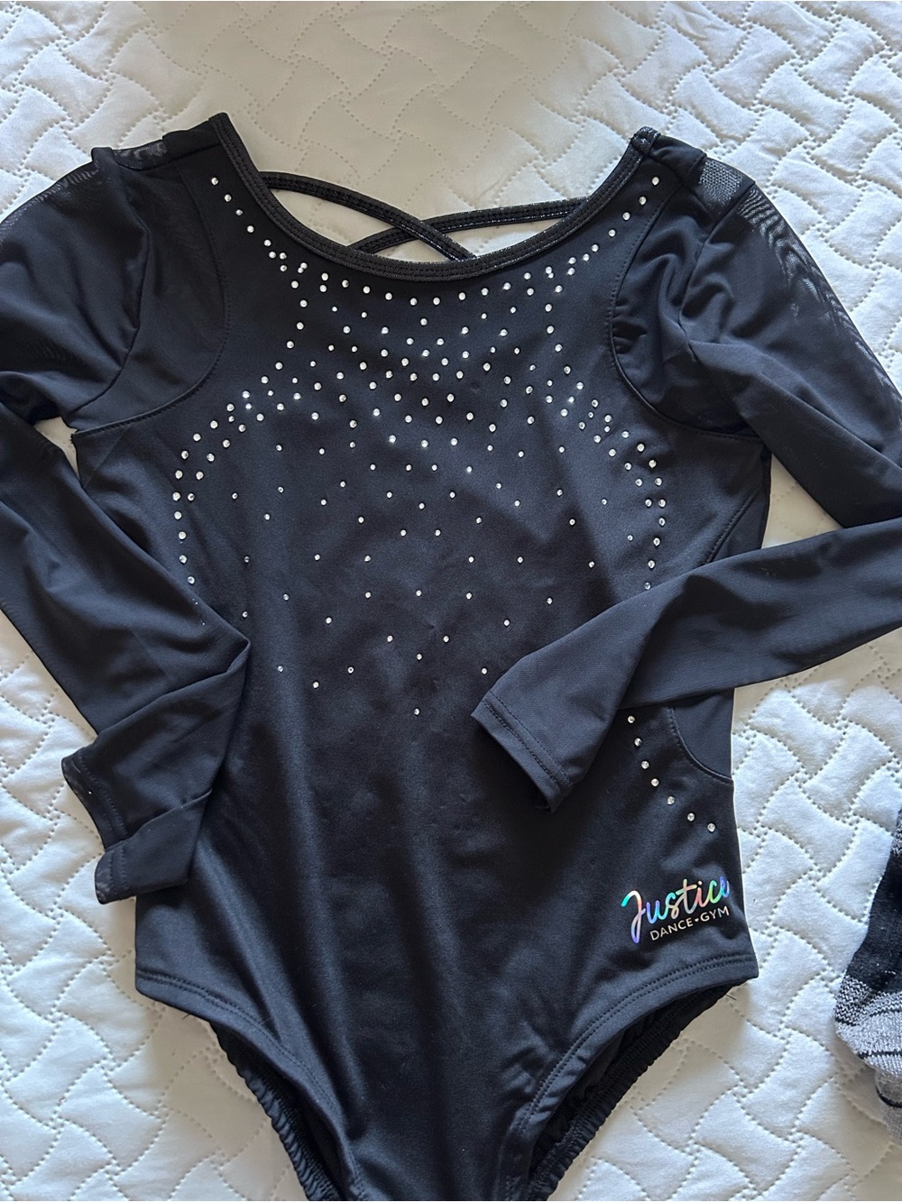 Justice Black Long-Sleeve Dance Bodysuit with Stud Accents
